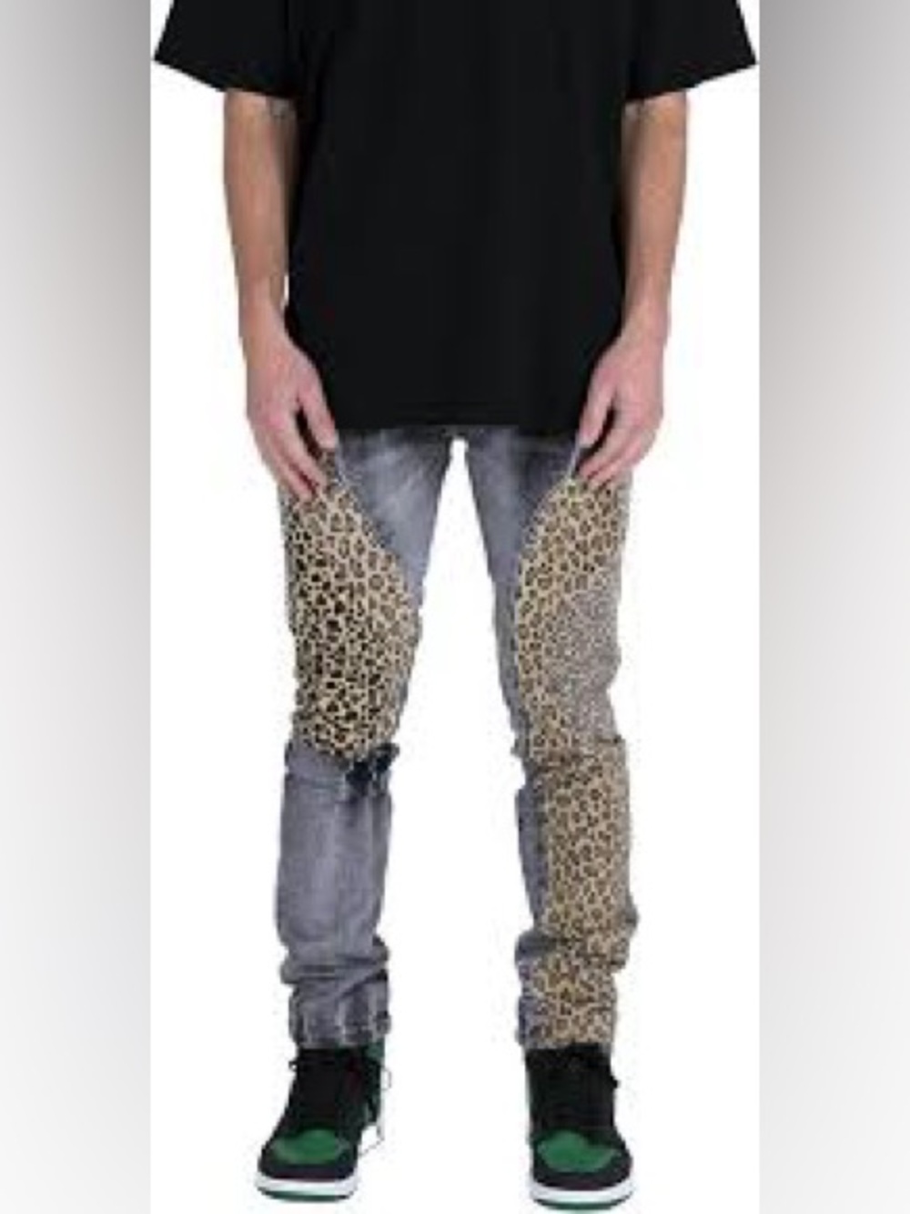MNML Gray Skinny Jeans with Leopard Panels/ 29 / NWT / Buttonfly/ inseam 31”